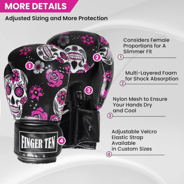 FINGER TEN Women's Leather Boxing Gloves for MMA Training & Sparring | 8-14oz - Image 2