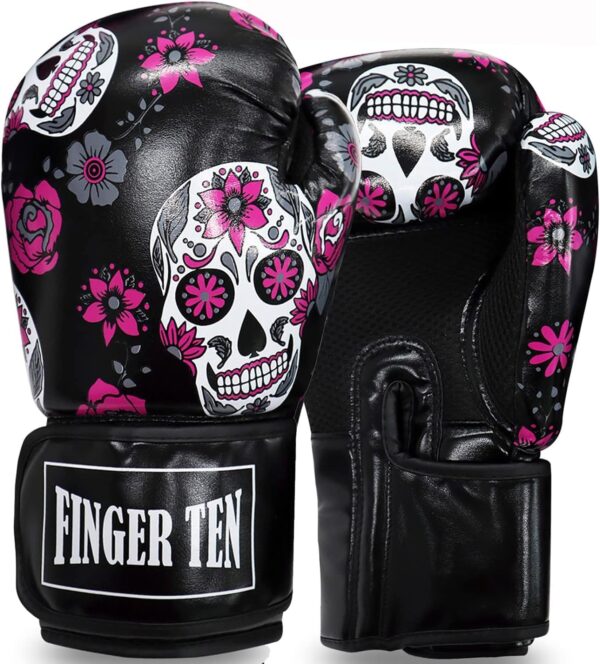 FINGER TEN Boxing Gloves Women Punching Sparring Kickboxing MMA Training Heavy Bag Glove Black Leather 8 10 12 14 oz for Womens
