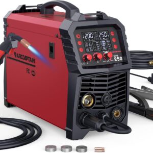 ARCCAPTAIN 250Amp MIG Welder, 110V 220V Gas MIG/Gasless Flux Core MIG/Stick/Lift TIG/Spool Gun/Spot 6 in 1 Welding Machine, Aluminum Welding Machine with LED Digital Display