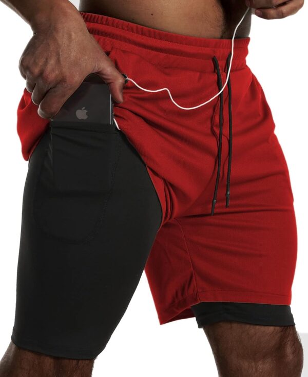 JWJ Mens 2 in 1 Running Shorts Quick Dry Gym Athletic Workout Shorts with Compression Liner