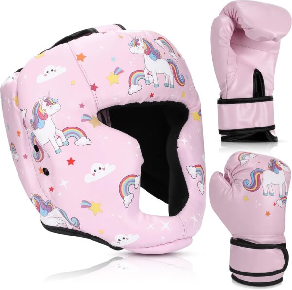 Boxing Headgear and Gloves Set for Kids 6oz Boxing Gloves and Wrestling Headgear Sparring Equipment for Boxing Kickboxing Muay Thai BJJ Karate Training