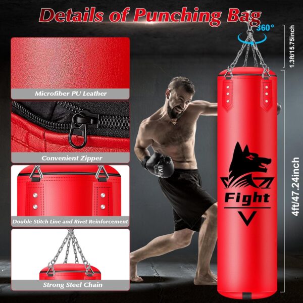 Professional 4FT Boxing Bag: Heavy Duty PU Leather MMA Training Set w/Gloves - Image 2