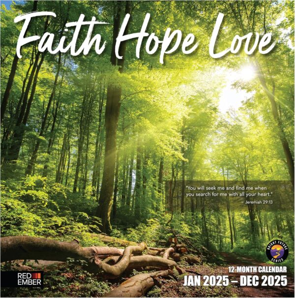 RED EMBER Faith Hope Love 2025 Wall Calendar 12 Month | 12" x 24" Open | Thick & Sturdy Paper | Giftable | Religious Bible Verse Christian Calendar 2025