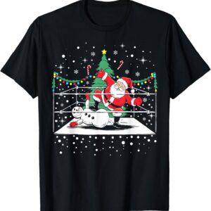 Funny Wrestling Santa Xmas Snow Lights Wrestling Christmas T-Shirt