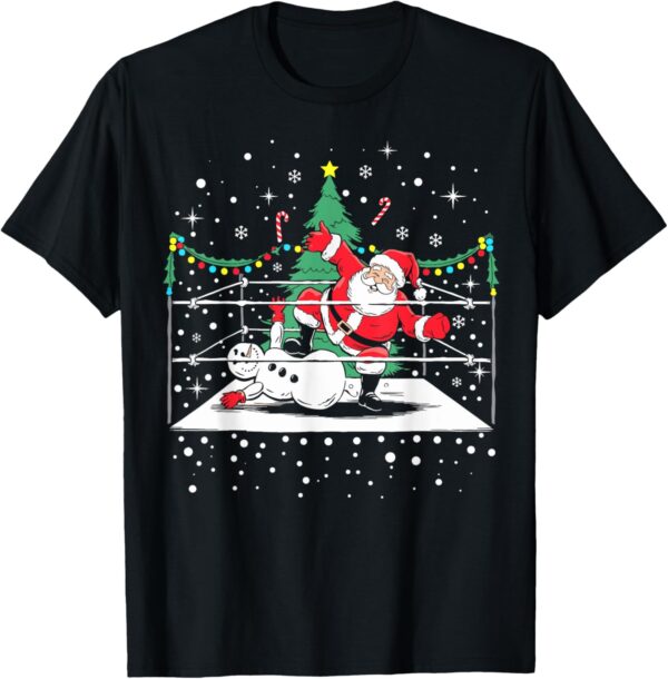 Funny Wrestling Santa Xmas Snow Lights Wrestling Christmas T-Shirt
